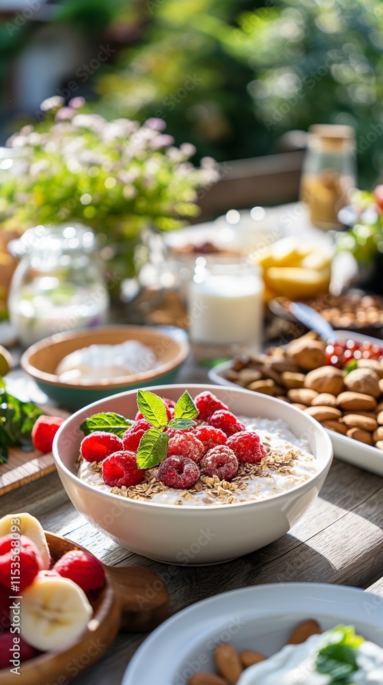 Bowl of granola with berries for healthy breakfast Bowl of granola with berries for healthy breakfast