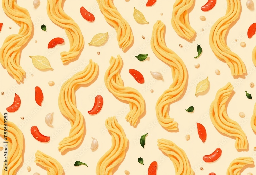 Playful Seamless Pattern of Pasta, Herbs, and Spices – Artistic Food Illustration
Keywords: Playful Seamless Pattern of Pasta, Herbs, and Spices – Artistic Food Illustration
Keywords:
