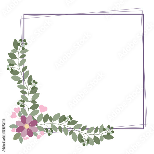 Lovely Square Frame With Green Leaf And Flowers Decoration