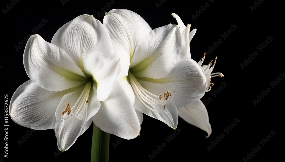 Fototapeta premium lovely big white amaryllis alaska flower closeup on black history