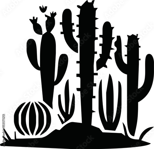 Cactuses. Desert plant, Mexican cacti flower, aloe, succulent. Cartoon decorative gardening cactus, home plants, summer Mexico nature plants. Vector