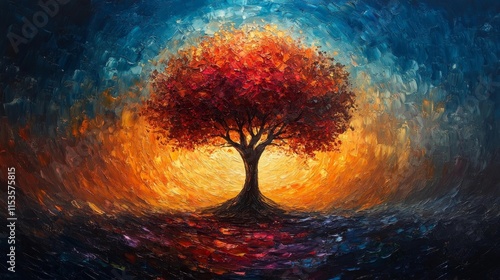 Colorful Oil Painting of a Tree. Generative AI photo