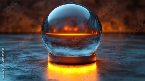 Crystal ball with fiery reflection on dark background. photo