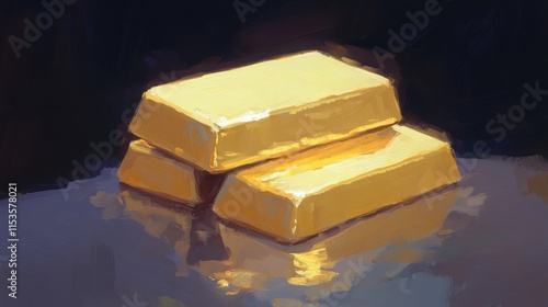 Golden Bars with Light Reflections on Black Background