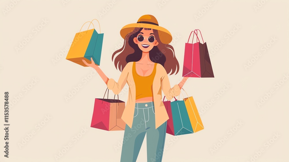 A happy woman with shopping bags, looking excited about her purchases. A happy woman with shopping bags, looking excited about her purchases.