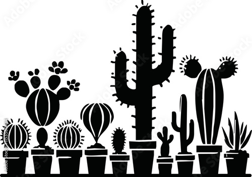 Cactuses. Desert plant, Mexican cacti flower, aloe, succulent. Cartoon decorative gardening cactus, home plants, summer Mexico nature plants. Vector