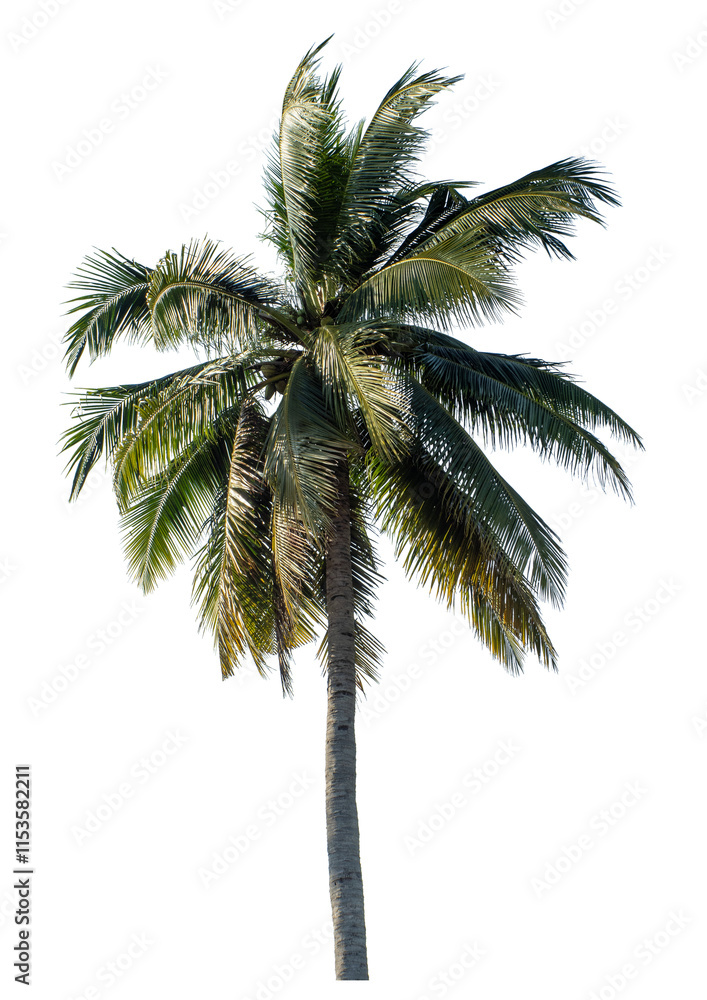 Obraz premium Coconut tree on transparent background with clipping path and alpha channel..