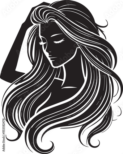 Beauty woman Face and hair style logo vector, woman Face vector illustration, Beauty woman Face and hair style silhouette vector icon black and white