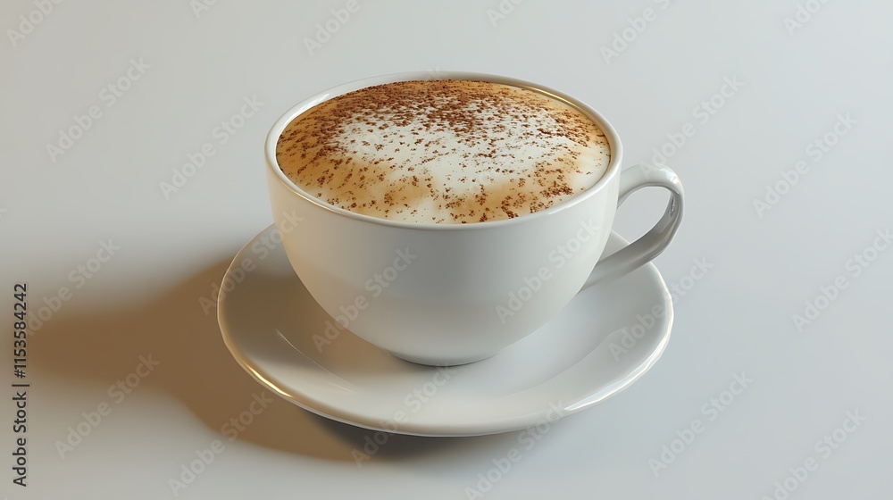 Close-up of a cappuccino in a white cup and saucer. Close-up of a cappuccino in a white cup and saucer.