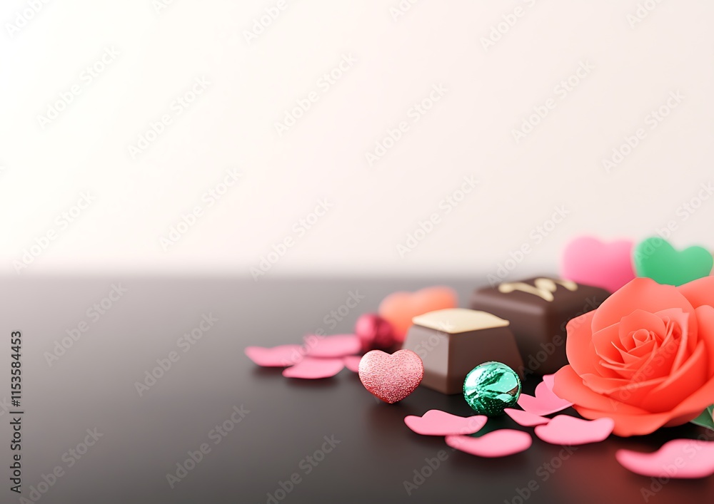 Delicious chocolates, rose, hearts on dark surface. Delicious chocolates, rose, hearts on dark surface.