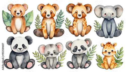 Watercolor animals character collection Pastel Paws and Whiskers.eps