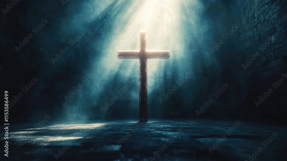 Naklejka premium Cross in Dark Room