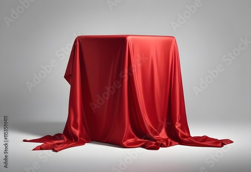 A red satin cloth draped over an unseen object, creating a mysterious and dramatic composition