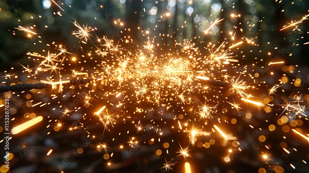 Naklejka premium Sparkling sparklers glowing brightly happy new year2025 