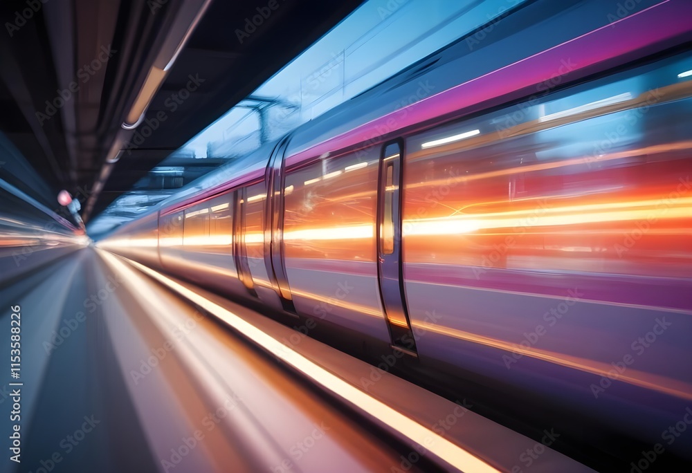 A blurred image of a highspeed train moving rapidl A blurred image of a highspeed train moving rapidl