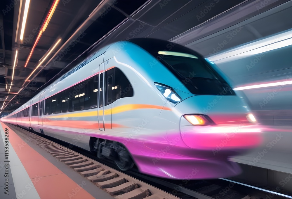 Naklejka premium A blurred image of a highspeed train moving rapidl