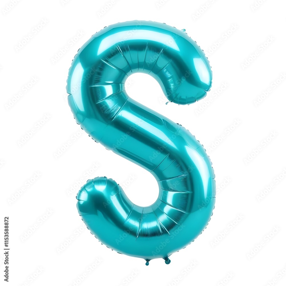 Naklejka premium Teal metallic balloon letter S, floating against a white background