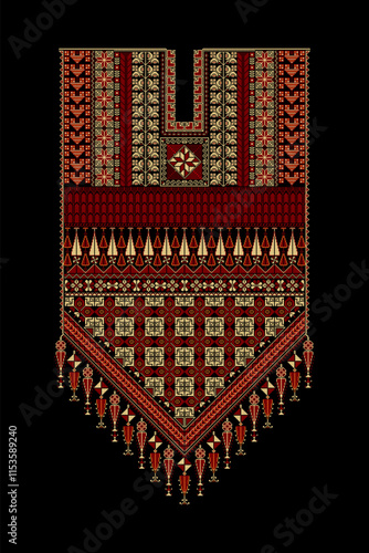 Embroidery vector Tatreez template , Palestinian fashion neck ornament