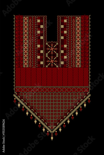 Embroidery vector Tatreez template , Palestinian fashion neck ornament