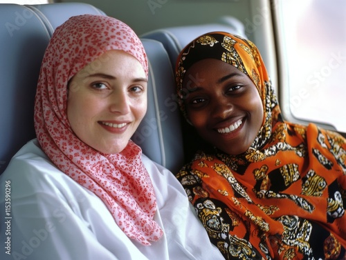 Two Women in Headscarves Sitting Together photo