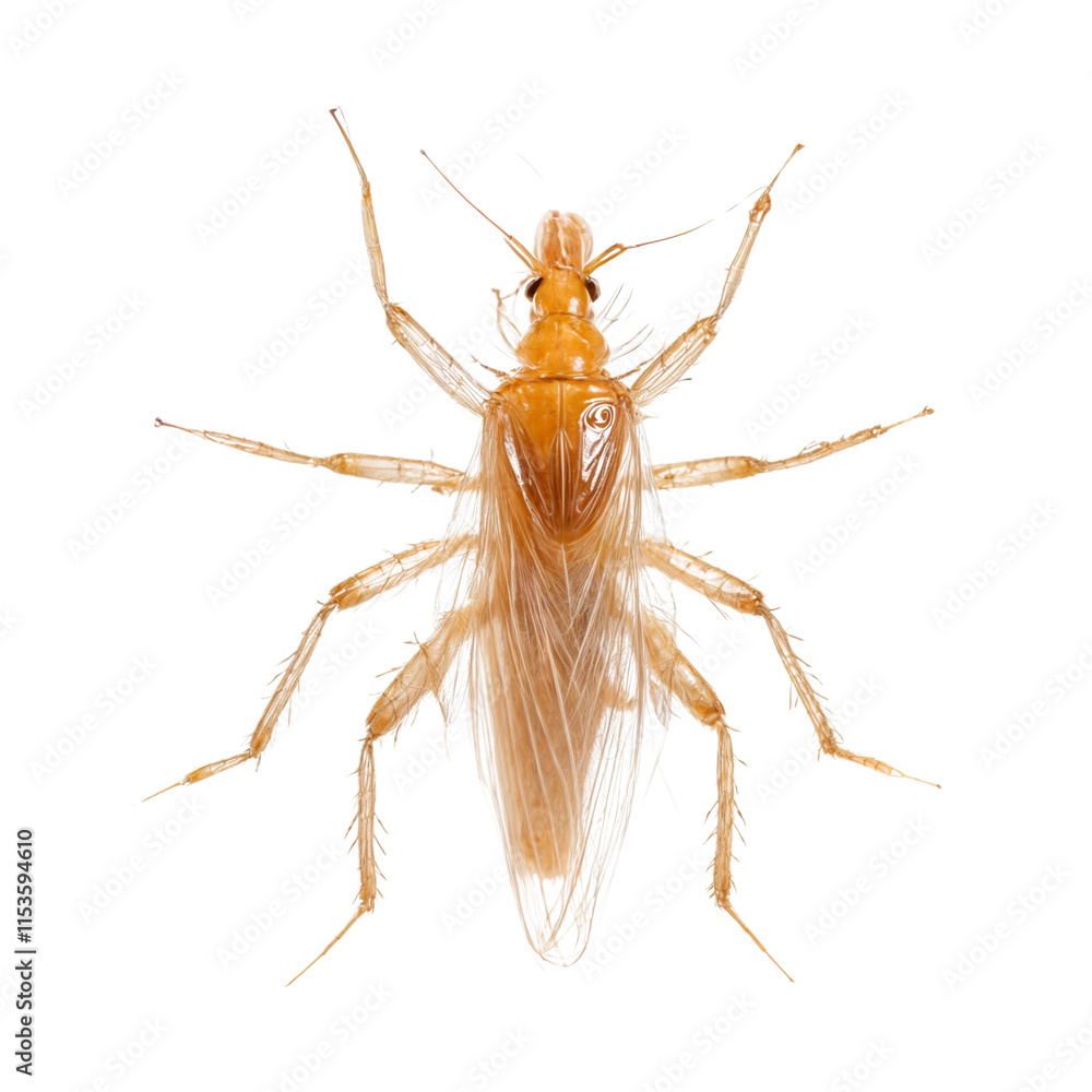 Tiny, Transparent, and Terrifying: A macro photograph of a delicate, translucent insect with eight long legs, its pale orange body a stark contrast against the white background. Tiny, Transparent, and Terrifying: A macro photograph of a delicate, translucent insect with eight long legs, its pale orange body a stark contrast against the white background.