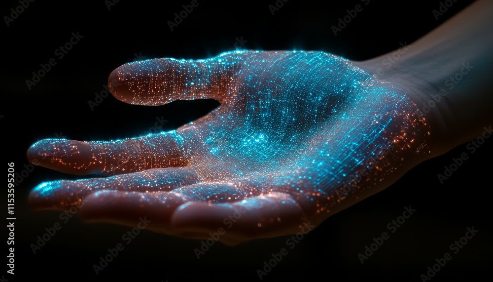 Fototapeta premium hand with glowing digital interface showcasing innovative technology