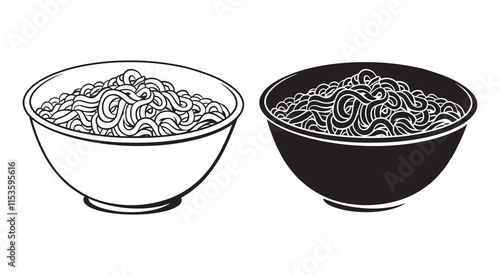 Noodles bowl coloring page, outline, silhouette vector illustration