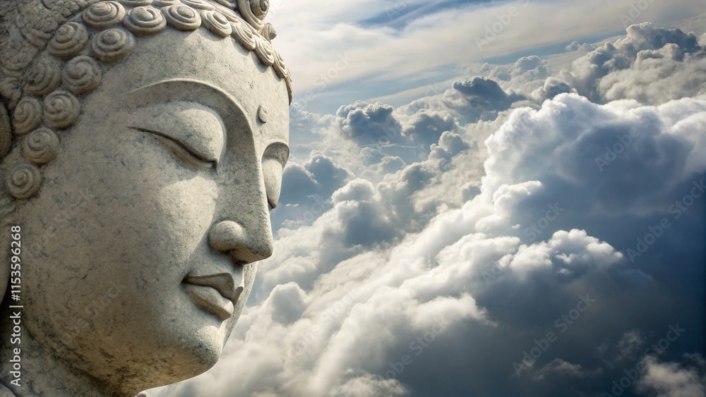 Serene Mind: Double Exposure of Head in Clouds, Dreaming Meditation, Consciousness Serene Mind: Double Exposure of Head in Clouds, Dreaming Meditation, Consciousness