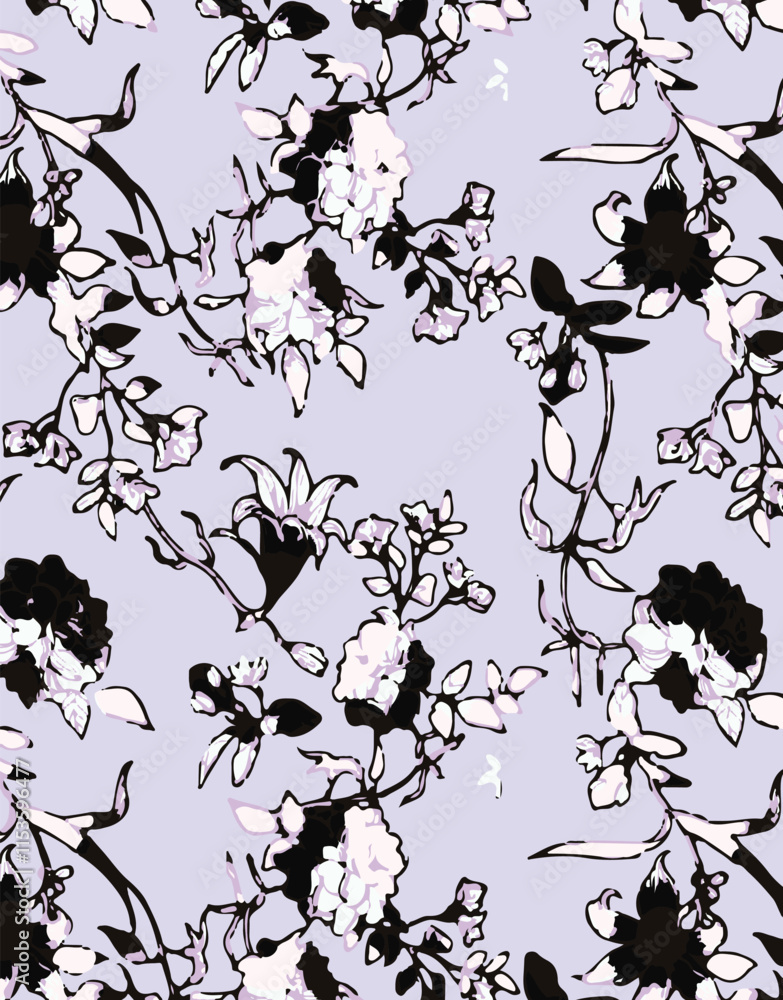 Naklejka premium botanical floral vector seamless pattern with roses herbs and leaves big set background with flowers