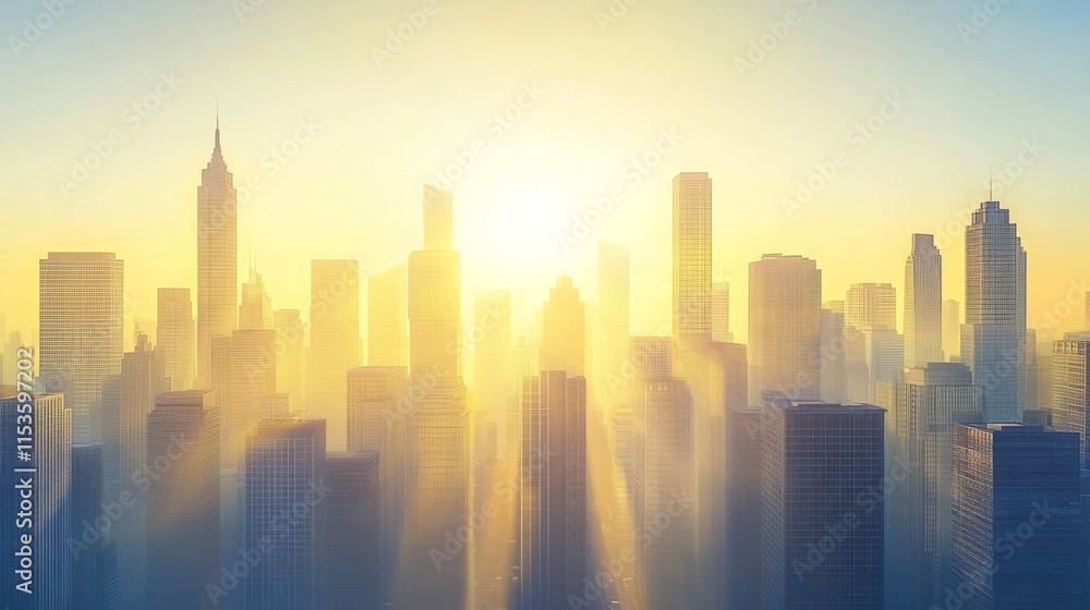 Fototapeta premium Soft Light City Skyline at Sunrise