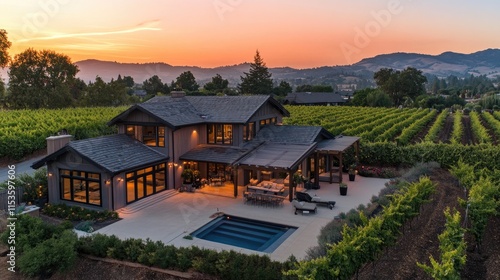 Wallpaper Mural Serene Modern Home Surrounded by Vineyards at Sunset Torontodigital.ca