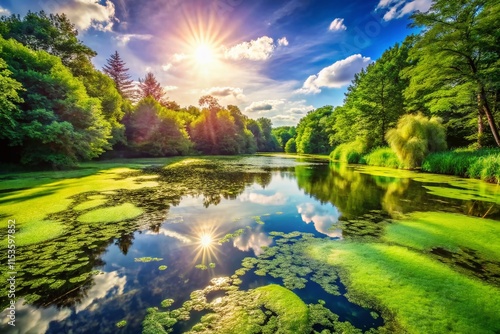 Serene Summer Pond: Algae Bloom Portrait Photography