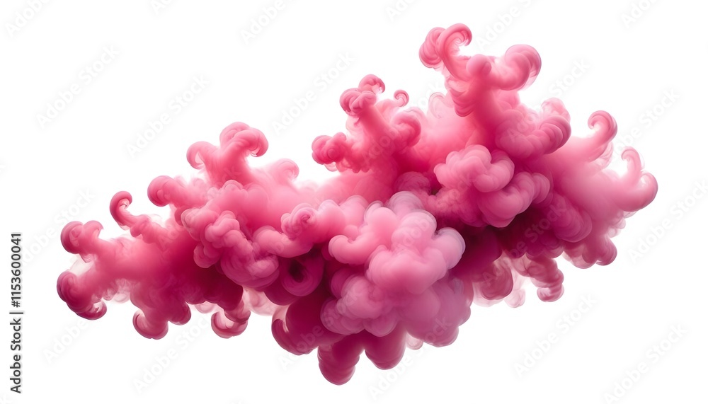 Swirling pink smoke or powder against a white background Swirling pink smoke or powder against a white background