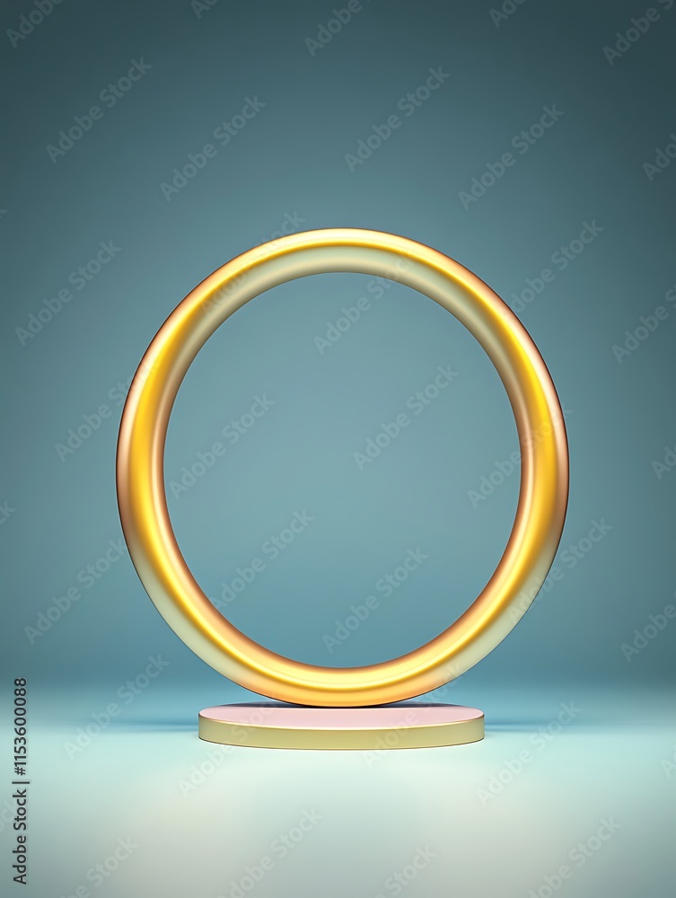 Golden circle on pastel pink pedestal. Golden circle on pastel pink pedestal.
