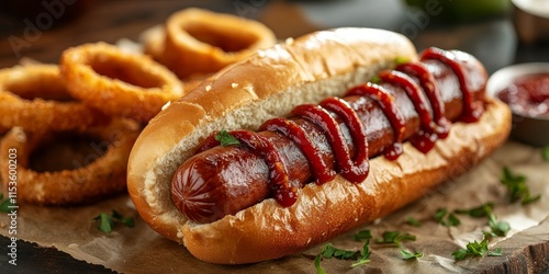 Wallpaper Mural Classic all beef or pork hotdogs served in a bun, complemented by crispy onion rings, create a delightful combination for hotdog lovers, highlighting the joy of tasty hotdogs. Torontodigital.ca