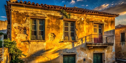 Silhouette of Ancient Athenian House Facade at Sunset - Greece