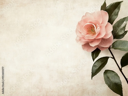 Soft Pink Camellia Flower on Textured Background