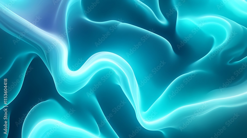 Fototapeta premium Fluid Teal Abstract 3D Render: Glowing, Dynamic Waves. AI Generated