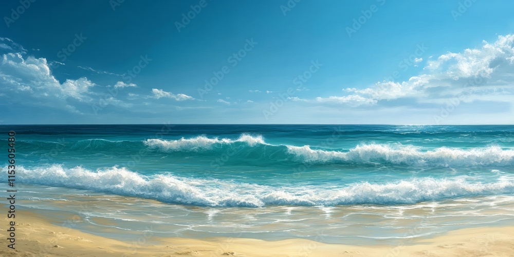 Tranquil beach scene featuring a serene ocean and a clear blue sky, ideal for capturing the essence of a peaceful beach atmosphere with ocean waves and endless blue vistas. Tranquil beach scene featuring a serene ocean and a clear blue sky, ideal for capturing the essence of a peaceful beach atmosphere with ocean waves and endless blue vistas.