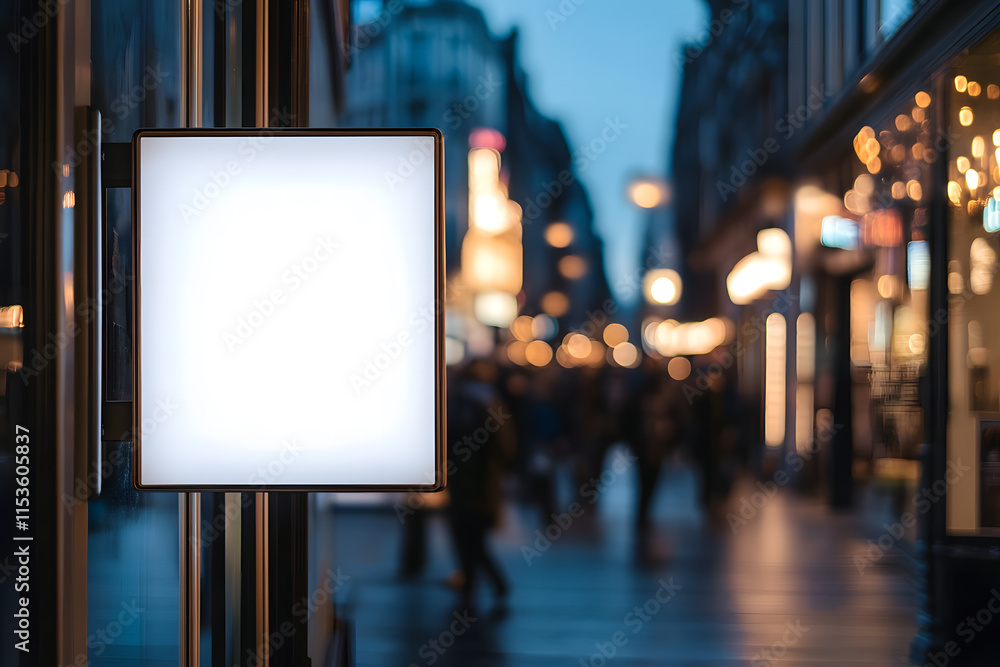 Blank Illuminated Signboard in Modern Glass Building Blank Illuminated Signboard in Modern Glass Building
