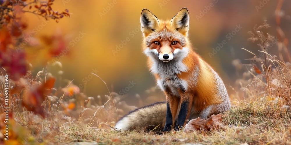 Obraz premium A red fox gazes intently at the photographer, showcasing its striking features and curious demeanor. This captivating red fox captures the essence of wildlife photography beautifully.