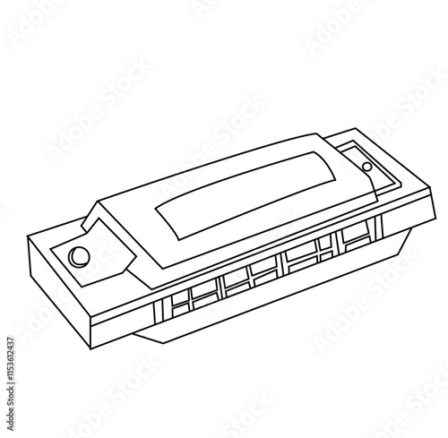 Cute cartoon hand drawn vector Harmonica coloring page.