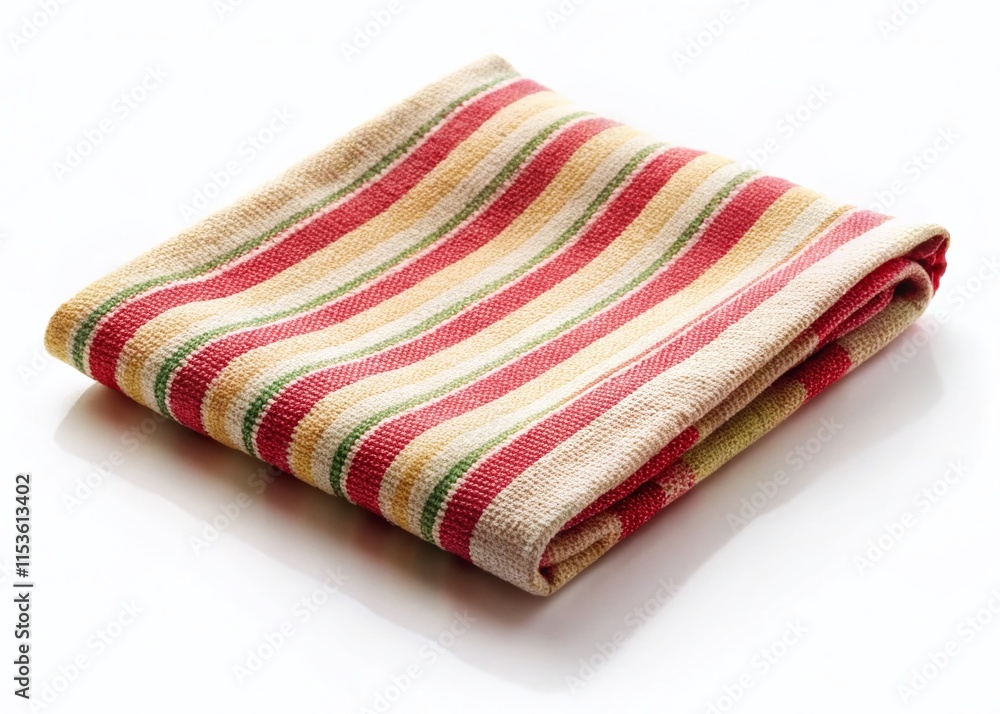 Striped Linen Napkin, Isolated White Background - Natural Fabric Texture Striped Linen Napkin, Isolated White Background - Natural Fabric Texture