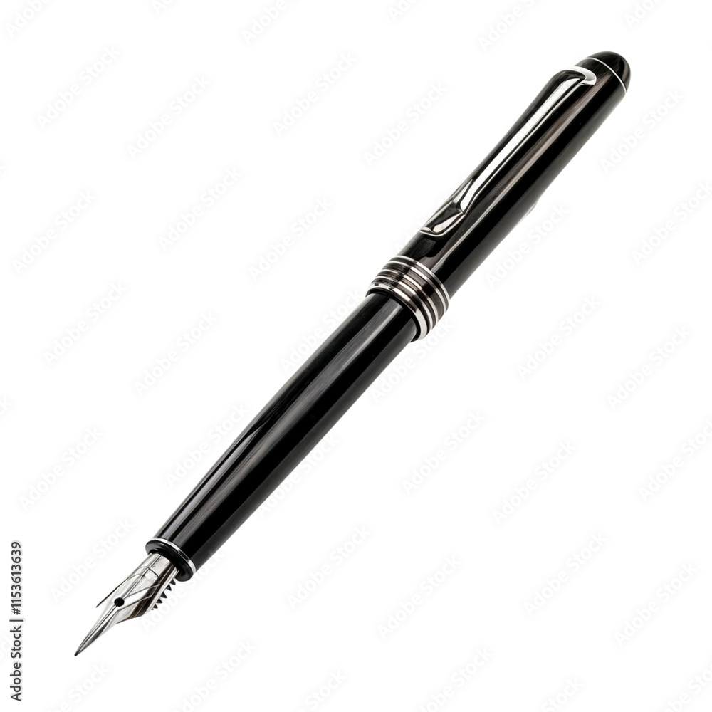 Classic Black Fountain Pen: A sophisticated and elegant black fountain pen, meticulously detailed, rests against a clean background. Classic Black Fountain Pen: A sophisticated and elegant black fountain pen, meticulously detailed, rests against a clean background.