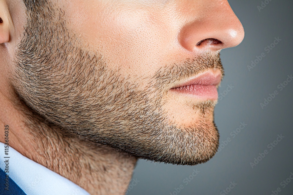 Fototapeta premium Captivating profile portrait of a man studio photography professional setting close-up stylish grooming concept