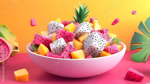 illustration of a bowl of tropical dragonfruit salad.