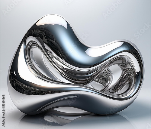 Create a collection of glossy, organic metallic blobs with a highly reflective chrome-like surface. Each blob should have a unique, irregular shape, with smooth and flowing curves. The blobs should ap photo