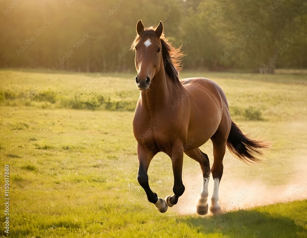 cute brown shining horse gallops long hairs in the meadow forest closeup shot nature wildlife concept cute brown shining horse gallops long hairs in the meadow forest closeup shot nature wildlife concept