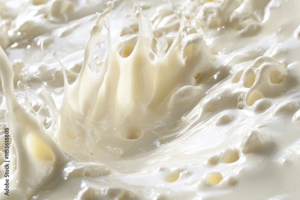 Milk splashes dramatically from a bowl during a cooking experiment in a kitchen setting Milk splashes dramatically from a bowl during a cooking experiment in a kitchen setting