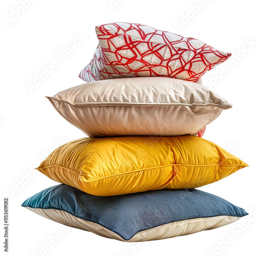 Cozy Comfort: A stack of colorful throw pillows in various textures, perfect for adding a touch of warmth and personality to any room.   photo